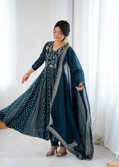Trendy Green Color Silk with Embroidery Work Gown