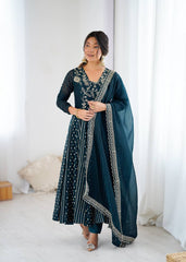Trendy Green Color Silk with Embroidery Work Gown