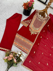 Pretty Red Georgette Sequence Work Palazzo Suit