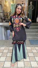 Stylish Black Color Cotton Work Co-ord Set