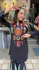 Stylish Black Color Cotton Work Co-ord Set