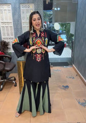 Stylish Black Color Cotton Work Co-ord Set