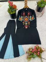 Stylish Black Color Cotton Work Co-ord Set