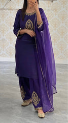 Pretty Purple Crepe Embroidery Work Palazzo Suit