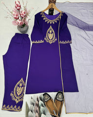 Pretty Purple Crepe Embroidery Work Palazzo Suit