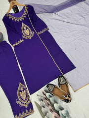 Pretty Purple Crepe Embroidery Work Palazzo Suit