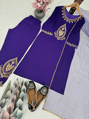 Pretty Purple Crepe Embroidery Work Palazzo Suit