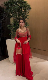 Ravishing Red Color Georgette Sequence Work Sharara Suit