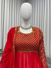 Ravishing Red Color Georgette Sequence Work Sharara Suit