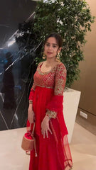 Ravishing Red Color Georgette Sequence Work Sharara Suit