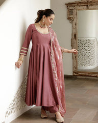 Lovely Pink Color Simmer Silk Work Gown