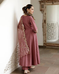 Lovely Pink Color Simmer Silk Work Gown