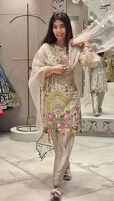 Gorgeous Beige Color Georgette Embroidery Work Salwar Suit