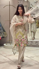 Gorgeous Beige Color Georgette Embroidery Work Salwar Suit