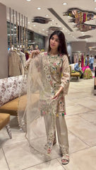 Gorgeous Beige Color Georgette Embroidery Work Salwar Suit