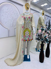 Gorgeous Beige Color Georgette Embroidery Work Salwar Suit