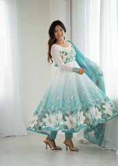 Glorious Sky Blue Organza Jari Work Anarkali Suit