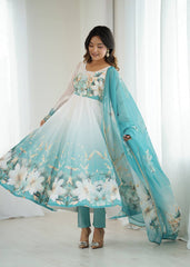Glorious Sky Blue Organza Jari Work Anarkali Suit
