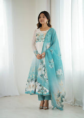 Glorious Sky Blue Organza Jari Work Anarkali Suit