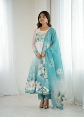 Glorious Sky Blue Organza Jari Work Anarkali Suit