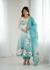 Glorious Sky Blue Organza Jari Work Anarkali Suit
