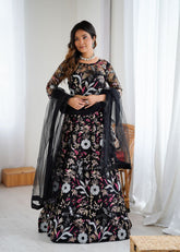 Ravishing Black Color Net Embroidery Work Lehenga Choli