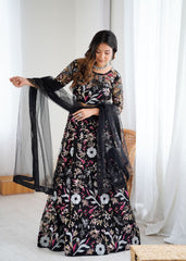 Ravishing Black Color Net Embroidery Work Lehenga Choli