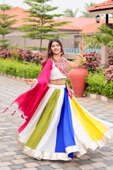 Lovely White Color Cotton Gamthi Work Lehenga Choli