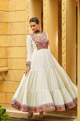 Gorgeous White Color Rayon with Gamthi Work Gown