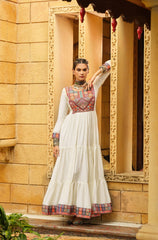 Gorgeous White Color Rayon with Gamthi Work Gown