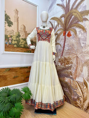 Gorgeous White Color Rayon with Gamthi Work Gown