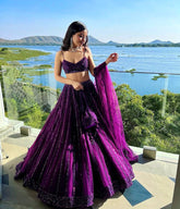 Attractive Purple Net Dori Work Lehenga Choli