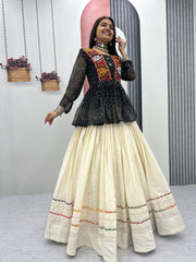 Glorious Black Color Bandhej Print Gamthi Work Lehenga Choli