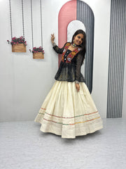 Glorious Black Color Bandhej Print Gamthi Work Lehenga Choli