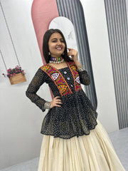 Glorious Black Color Bandhej Print Gamthi Work Lehenga Choli