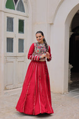 Amazing Maroon Roman Kutchi Gamthi Embroidered Lehenga Choli