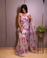 Designer Lavender Color Sequence Work Organza Saree