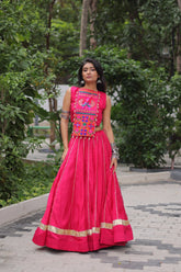 Pink Color Kutchi Embroidered Work Lehenga Choli For Navratri Wear