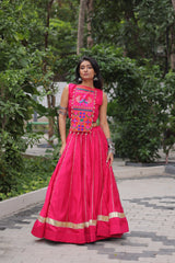 Pink Color Kutchi Embroidered Work Lehenga Choli For Navratri Wear