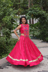 Pink Color Kutchi Embroidered Work Lehenga Choli For Navratri Wear