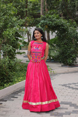 Pink Color Kutchi Embroidered Work Lehenga Choli For Navratri Wear
