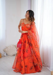 Trendy Orange Color Sequence Work Lehenga Choli