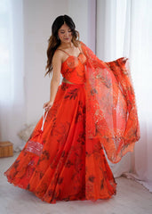 Trendy Orange Color Sequence Work Lehenga Choli