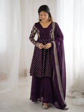 Ravishing Purple Color Embroidery Work Sharara Suit