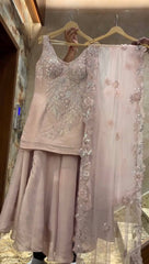 Trendy Peach Color Sequence Work Palazzo Suit