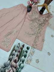 Trendy Peach Color Sequence Work Palazzo Suit