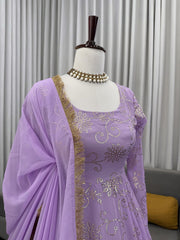 Trendy Lavender Color Georgette Foil Work Gown
