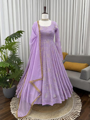 Trendy Lavender Color Georgette Foil Work Gown