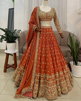 Awesome Orange Color Georgette Thread Work Lehenga Choli