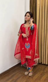 Lovely Red Color Sequence Work Palazzo Suit